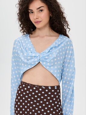 POSSE Tillie Long Sleeve blue polka dot Top NWT